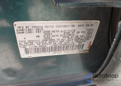 1998 Toyota Rav4 z USA, uszkodzony, nr VIN JT3GP10V2W0032196